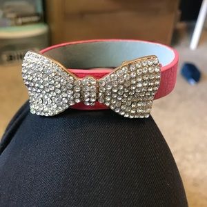 Pink leather Silver crystal bow wrap bracelet